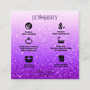 Carte De Visite Carré Soins de bijoux à Parties scintillant violet moder