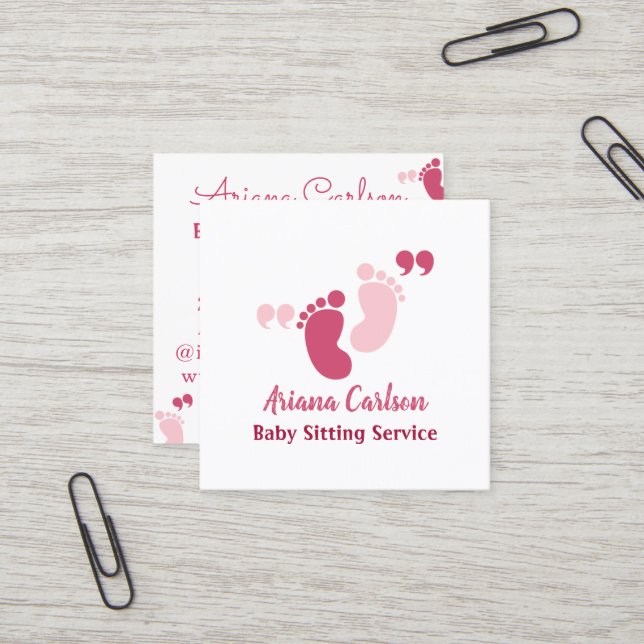Carte De Visite Carré Soins de jour pour bébé rose mignonne (Devant/Arrière en situation)