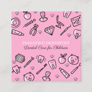 Carte De Visite Carré Soins dentaires pédiatriques roses pour enfants
