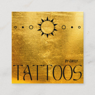 Carte De Visite Carré Soleil céleste Salon de tatouage Or Metallic