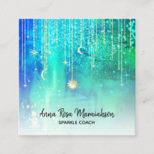 Carte De Visite Carré *~* Soleil Gold Stars Sparkle Moon Celestial Cosmi