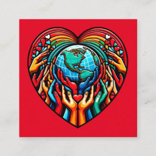 Carte De Visite Carré Solidarité mondiale Emblem Unity Heart Globe Desig