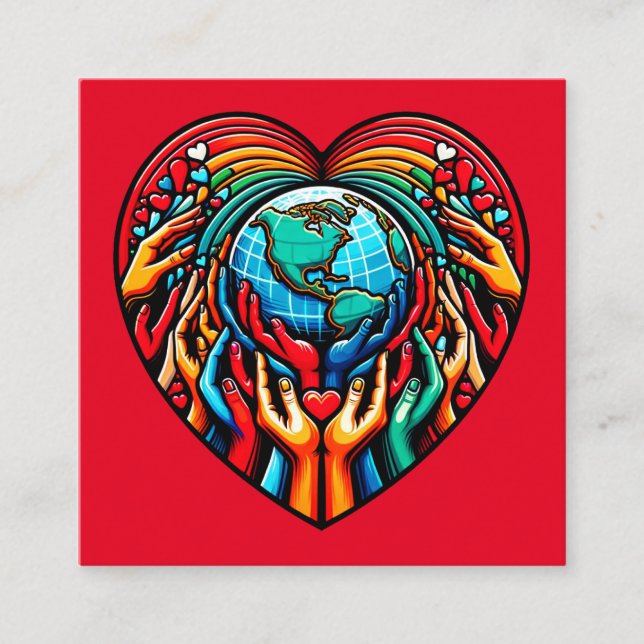 Carte De Visite Carré Solidarité mondiale Emblem Unity Heart Globe Desig (Devant)