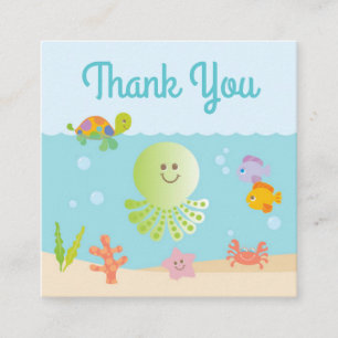 Carte De Visite Carré Sous le Baby shower de mer Favor Tag bleu et vert