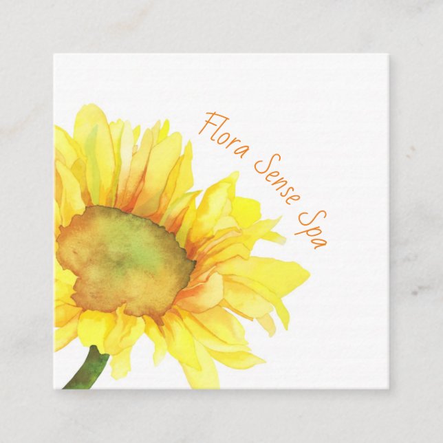 Carte De Visite Carré Spa de fleurs de tournesol d'aquarelle (Devant)