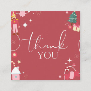 Carte De Visite Carré Sparkly Noël Merci Festive Red Xmas Tree