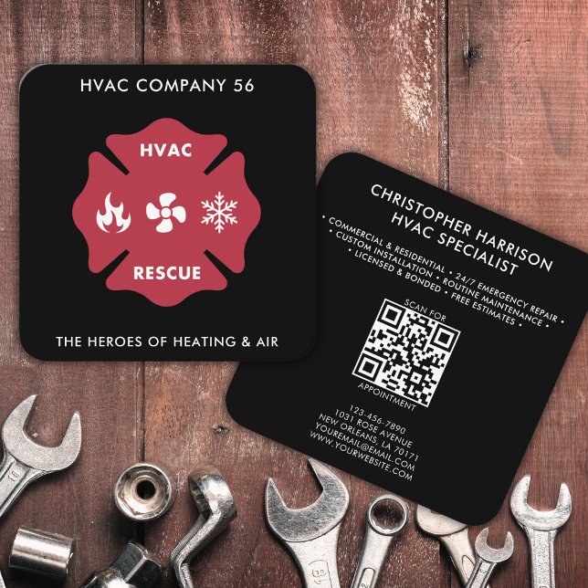 Carte De Visite Carré Spécialistes du refroidissement par chauffage HVAC (Fully editable to suit your business needs. Logo can be replaced & colors changed too.
)