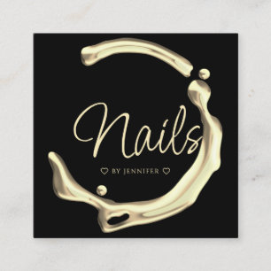 Carte De Visite Carré Splash Gold Polonais Élégant Nails Moderne Noir