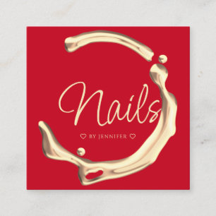 Carte De Visite Carré Splash Gold Polonais Élégant Nails Moderne Rouge