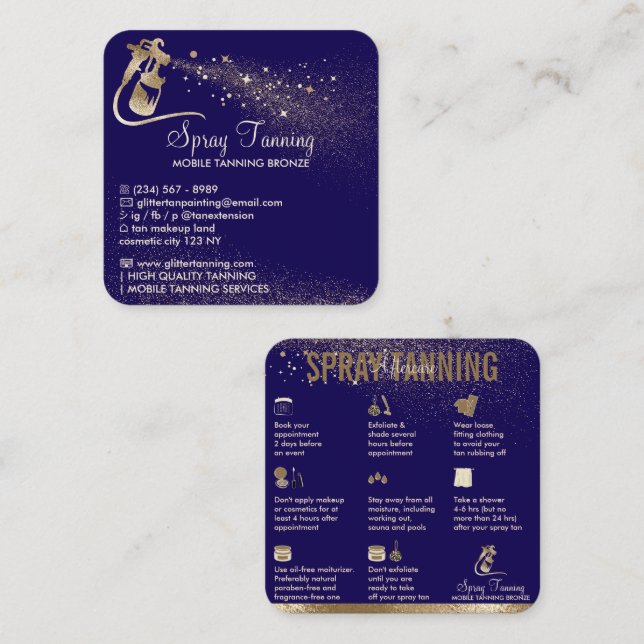 Carte De Visite Carré Spray Tan Instructions pour les soins postérieurs  (Devant / Derrière)