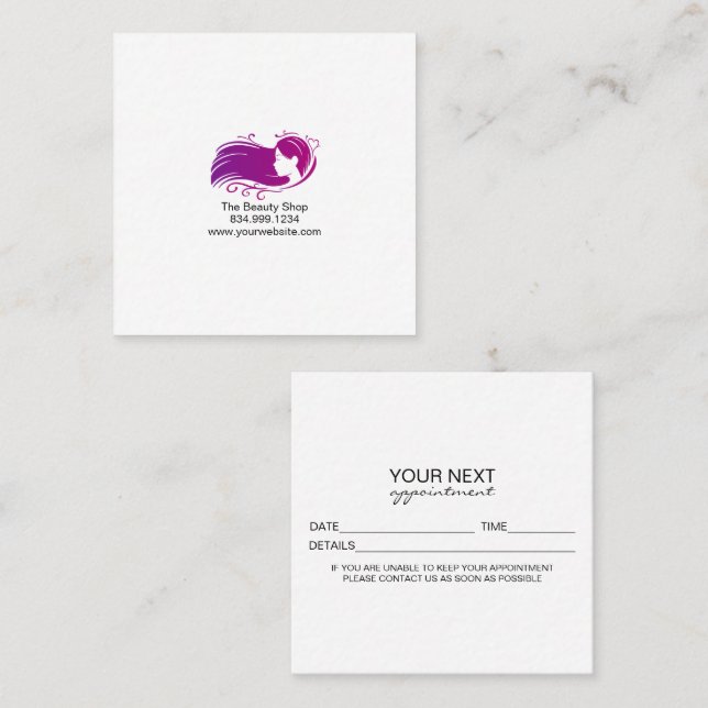 Carte De Visite Carré Square Custom Salon Appointment Card (Devant / Derrière)