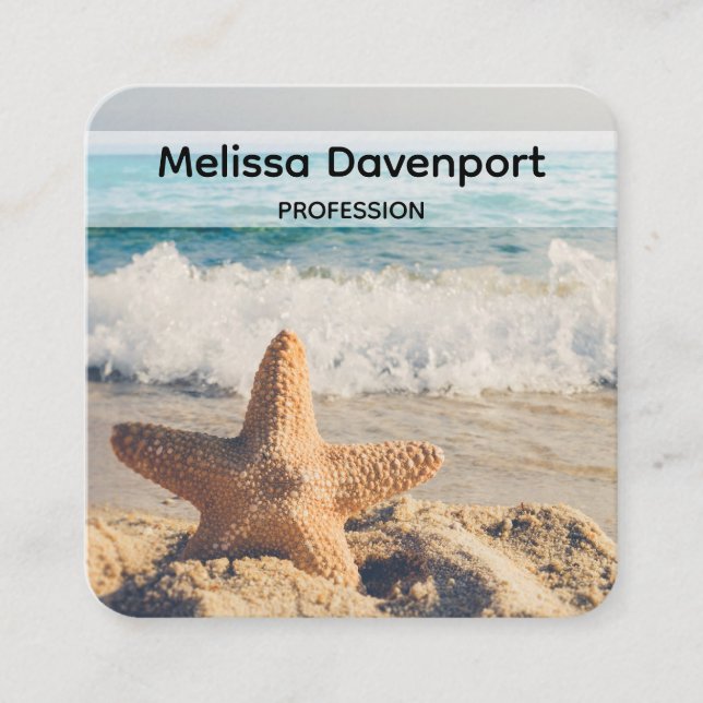 Carte De Visite Carré Starfish sur une plage de sable Photo (Devant)