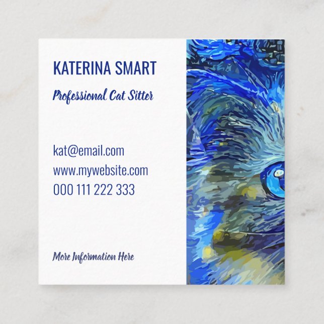 Carte De Visite Carré Starry Night mignonne Animau Chat Portrait Modèle  (Dos)