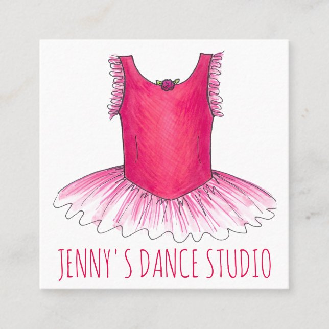 Carte De Visite Carré Studio de danse Ballerina Tutu rose Professeur (Devant)