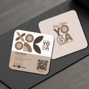 Carte De Visite Carré Studio de Yoga Motif Brown beige moderne