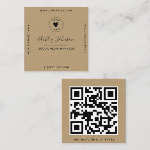 Carte De Visite Carré Style géométrique Papier Kraft QR Code Logo Simple