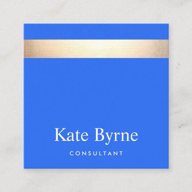 Carte De Visite Carré Style moderne Gold Stripe Cobalt Bleu (Devant)