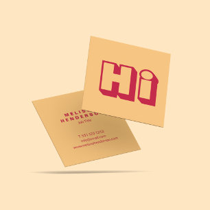 Carte De Visite Carré Style moderne Hello Hi Bold Retro Orange Décontrac