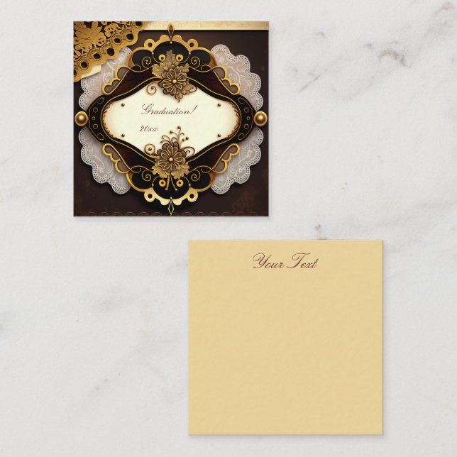 Carte De Visite Carré Style Scrapbook Brown et Gold (Devant / Derrière)