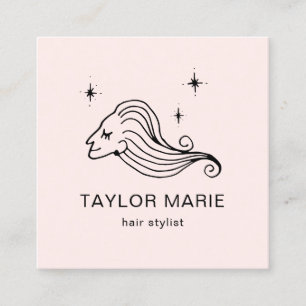 Carte De Visite Carré Styliste Cheveux Cute Girl Minimaliste Blush Rose