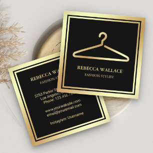 Carte De Visite Carré Styliste de mode Black Gold Hanger