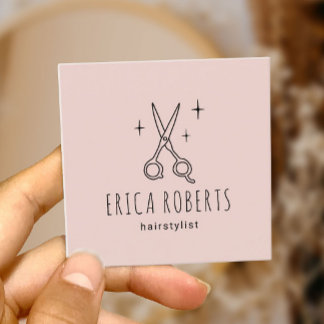 Carte De Visite Carré Stylo Cheveux Belle Ciseau Minimaliste Rose Bleu