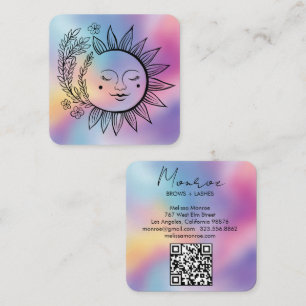 Carte De Visite Carré Sun Floral Boho Ligne Artistique Élégant Code QR A