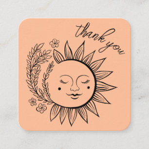 Carte De Visite Carré Sun Floral Boho MERCI élégant QR Code Pastel