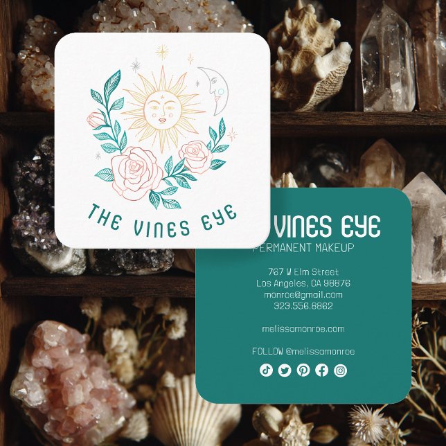 Carte De Visite Carré Sun Moon & Rose Magique Boho CUSTOM Médias sociaux (Sun Moon & Roses Magical Boho CUSTOM Social Media Square Business Card
)