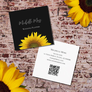 Carte De Visite Carré Sunflower jaune QR code moderne Noir