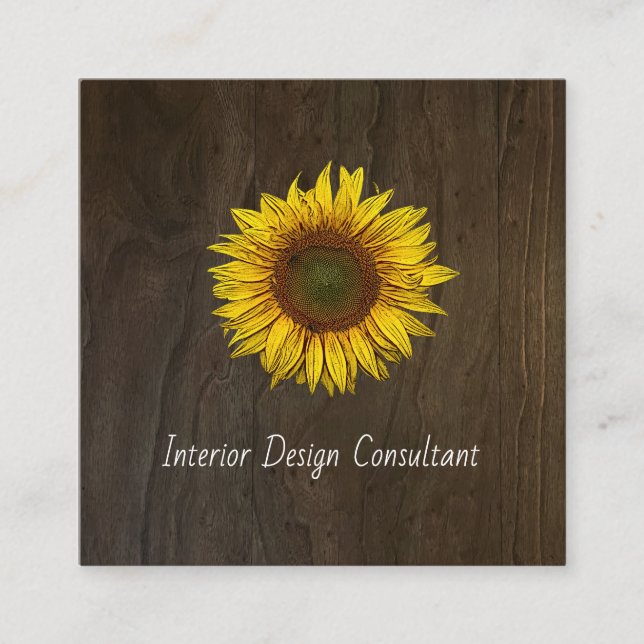 Carte De Visite Carré Sunflower QR code Interior Designer Rustic Wood (Devant)
