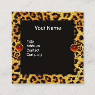 CARTE DE VISITE CARRÉ SUNLOWER, LEOPARD FUR RIBBON, ROUGE RUBY GEMSTONES