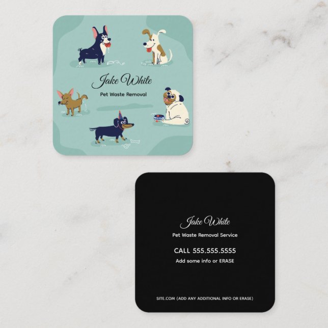 Carte De Visite Carré Suppression des déchets d'animaux domestiques (Devant / Derrière)