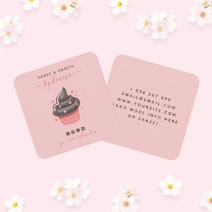 Carte De Visite Carré Sweet rose Cupcake Moderne Baker Social Media Star