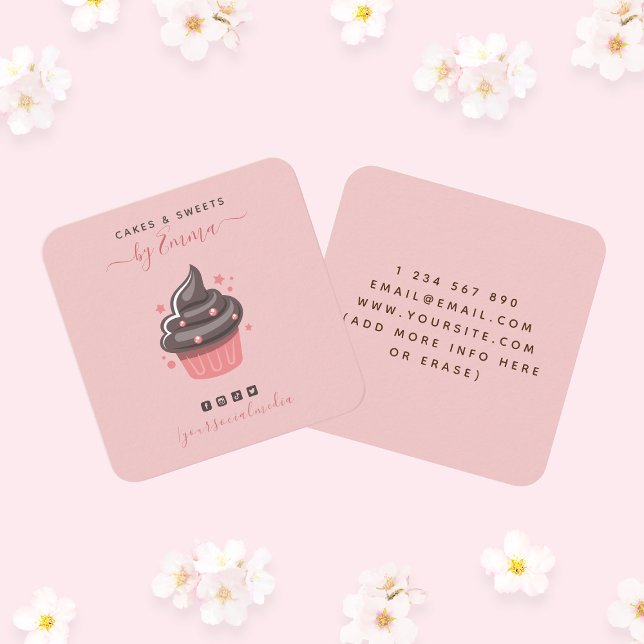 Carte De Visite Carré Sweet rose Cupcake Moderne Baker Social Media Star (Créateur téléchargé)