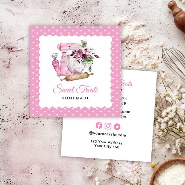 Carte De Visite Carré Sweet Treats Bakery Pink (Créateur téléchargé)