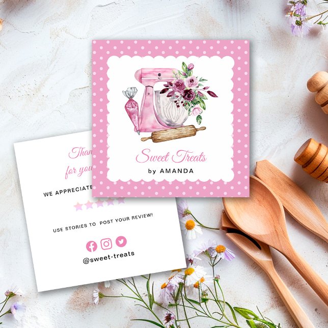 Carte De Visite Carré Sweet Treats Pink Thank you (Créateur téléchargé)