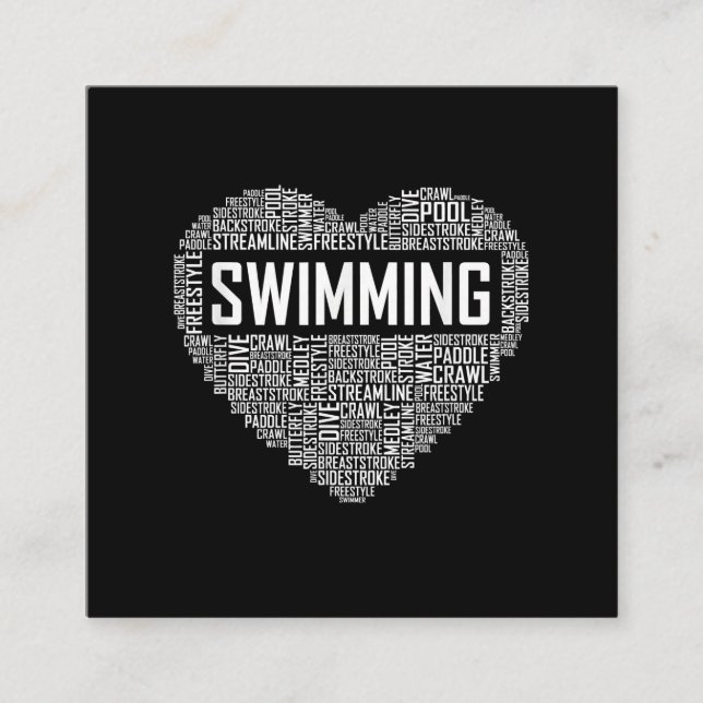 Carte De Visite Carré Swimming Heart Coach Swimmer Venin Swim Lover Toxi (Devant)