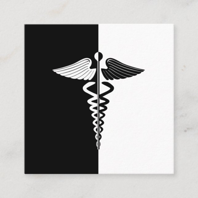 Carte De Visite Carré Symbole de Caduceus noir et blanc (Devant)