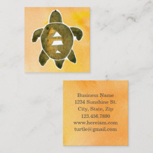Carte De Visite Carré Symbole de santé de la tortue Aquarelle Orange
