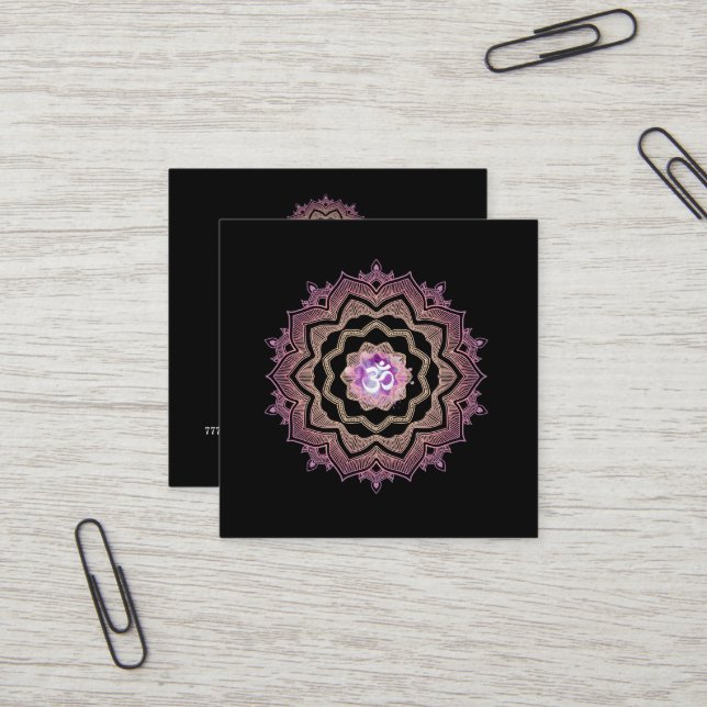 Carte De Visite Carré Symbole Lotus Mandala Om de guérison énergétique m (Devant/Arrière en situation)