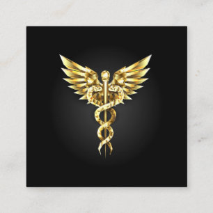 Carte De Visite Carré Symbole Polygonal Or Caduceus