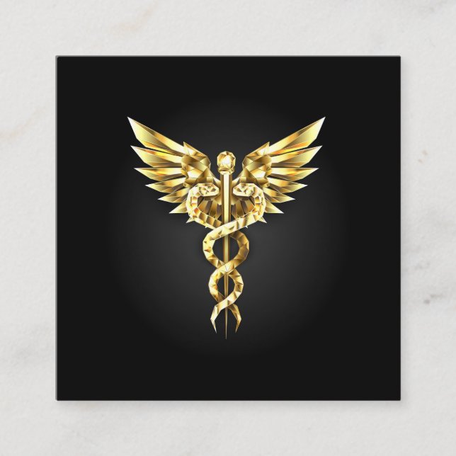 Carte De Visite Carré Symbole Polygonal Or Caduceus (Devant)