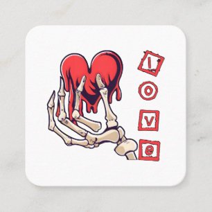 Carte De Visite Carré Symbolic Love Skeleton Main Offrant Coeur