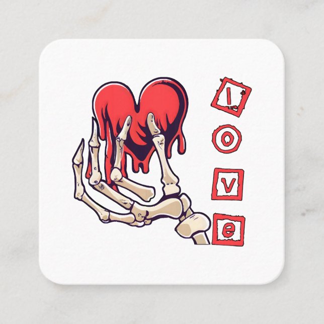 Carte De Visite Carré Symbolic Love Skeleton Main Offrant Coeur (Devant)
