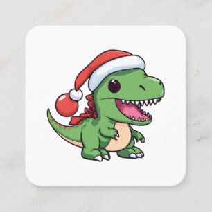Carte De Visite Carré T-Rex dinosaure mignon avec un chapeau de Noël
