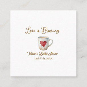 Carte De Visite Carré Tasse de café blanc Love is Brewing coeur mariage