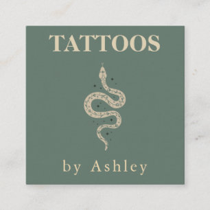 Carte De Visite Carré Tatouage Artiste Serpent Social Médias Vert Neutre