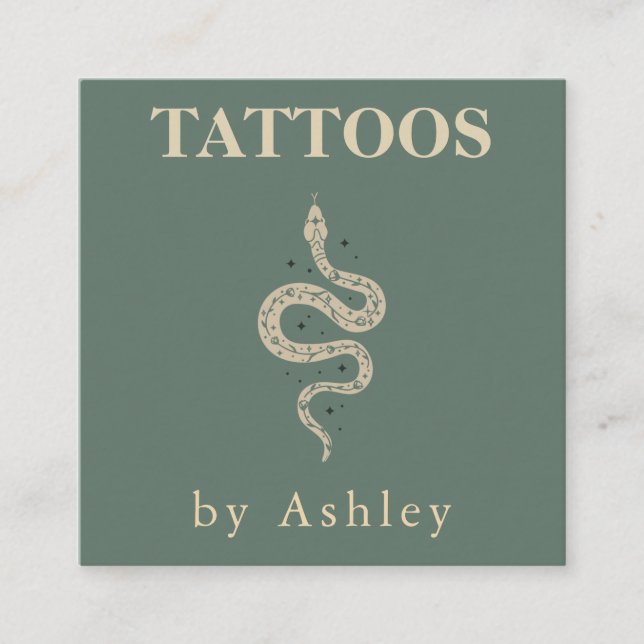 Carte De Visite Carré Tatouage Artiste Serpent Social Médias Vert Neutre (Devant)