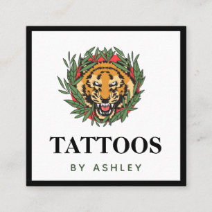 Carte De Visite Carré Tatouage Artiste Wild Tiger Illustration Bold tend